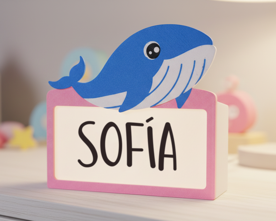 Luz Ballena Azul - Lámpara LED infantil 3D personalizada